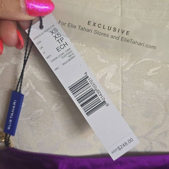 Elie Tahari Silk Wild Berry Cami w/ Gold Chain Straps, NWT, XS, MSRP 248.00 - Picture 5 of 7